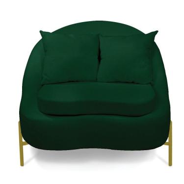 Imagem de Poltrona Decorativa Orgânica Pé De Metal Dourado Zaya Bouclê C05 - D'rossi Verde