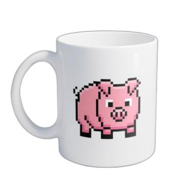 Imagem de Caneca Xícara de Café Porcelana 300ml Com Desenho Porco Rosa Pixelado