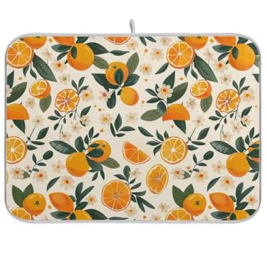 Imagem de Tapete de secagem de pratos de microfibra, laranja cítrica, verde, almofada de secagem rápida, escorredor de pratos absorvente, tapete de balcão de cozinha, 45 x 61 cm