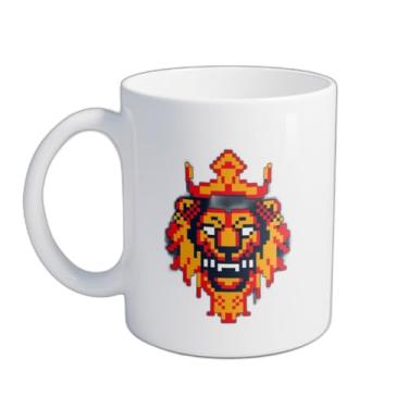 Imagem de Caneca Xícara de Café Porcelana 300ml Design de Pixel Art Cabeça do Rei Leão