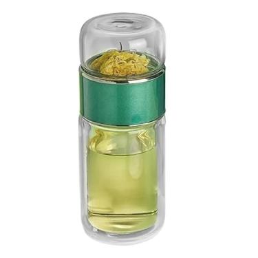Imagem de GTIANHE-TAN Infusor de vidro, chá inteligente 3 em 1, experimente infusores à prova de vazamento com filtro e tampa, copo infusível de separação de água portátil de camada dupla (verde, 420 ml)