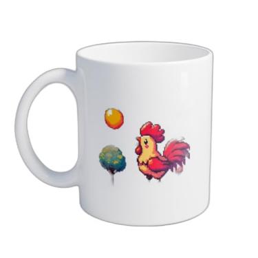 Imagem de Caneca Xícara de Café Porcelana 300ml Com Desenho Galo Pixel Art