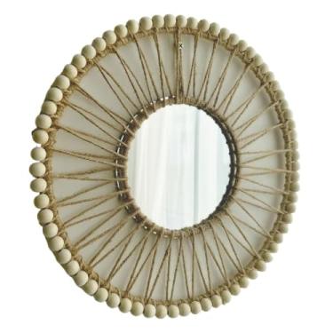 Imagem de Espelho decorativo multiuso pequeno montado na parede estilo rústico espelho de parede redondo criativo simples espelho de parede para sala de estar espelho de maquiagem montado na parede para casa