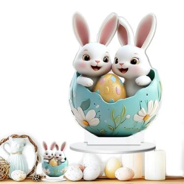 Imagem de Decoração de Páscoa | Bandeja Em Camadas De Acrílico Com Design De Ovo E Enfeite De Coelho,Placa de Páscoa para Mesa | Design de Ovo Estilo Fazenda para Festa de Primavera, Bancada, Feriado, Lareira e