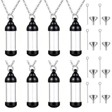 Imagem de weikui Colar de frasco de vidro conjunto de 8 colares de urna de recipiente de vidro de aço inoxidável para joias de cremação de cinzas suporte de cinzas pingente memorial, 43x12mm, Aço inoxidável