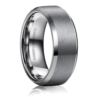 Imagem de Jstyle Aliança de casamento masculina de tungstênio 8 mm para homens superfície fosca - anéis de compromisso de aniversário com borda polida chanfrada, anel masculino, joia confortável, tamanho 6-14