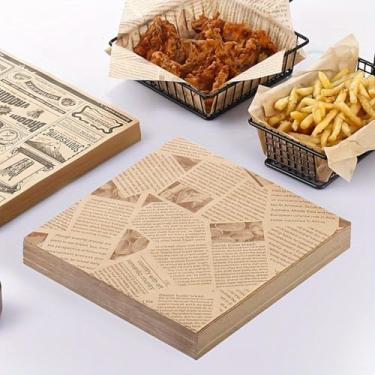 Imagem de 100 folhas de papel encerado para cestas de alimentos 14 x 14 cm, papel impresso à prova de gordura para embrulhar pães, hambúrgueres, batatas fritas, sanduíches