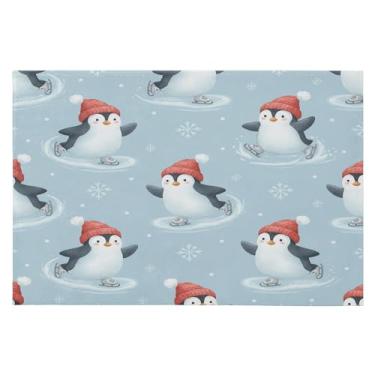 Imagem de Wassud Tapete de porta de pinguins patinadores 61 x 89 cm, tapete de área lavável antiderrapante com suporte de borracha, tapete macio e macio para sala de estar, quarto, entrada, entrada