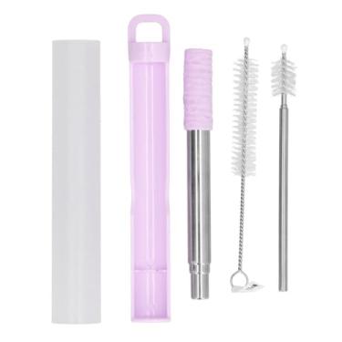 Imagem de Canudo dobrável de aço inoxidável 304 portátil telescópico com escova de limpeza roxo