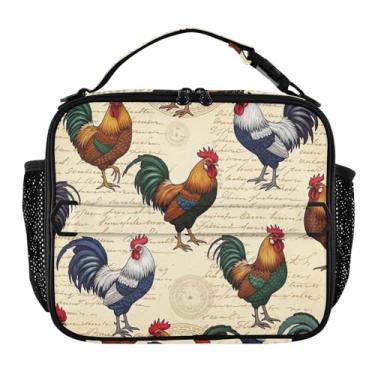 Imagem de Joisal Lancheira colorida vintage de galos para mulheres, meninas, lancheira com alça de ombro masculina e infantil, lancheira para trabalho e adultos, linda bolsa térmica floral