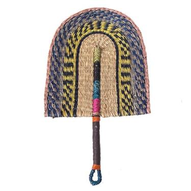 Imagem de Arte de Parede com Ventilador Palha Tecido à Mão Acessório Decorativo Artesanal Cabo Couro para Decoração Residencial Peça Decorativa Versátil Design Interiores Ferramenta Resfriamento Funcional Olho