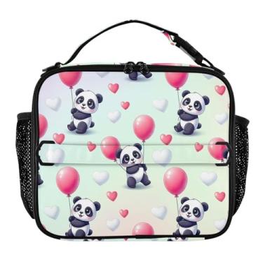 Imagem de Joisal Lancheira fofa de balões Pandas para mulheres, meninas, lancheira com alça de ombro masculina e infantil, lancheira para trabalho, escola, linda bolsa térmica floral