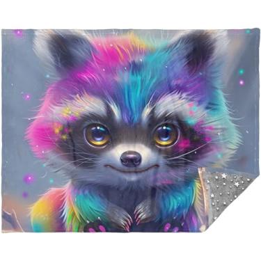 Imagem de Cobertor de inverno personalizado colorido guaxinim boho cobertor macio de inverno para mulheres 177,8 cm x 139,7 cm cobertor de vaca solteiro