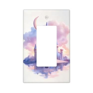 Imagem de HLCoChT Capas decorativas para interruptores de luz rosa e roxo encantado, placa de interruptor de castelo enseada 1 gangue Rocker Outlet placa decorativa para interruptores de luz GFCI