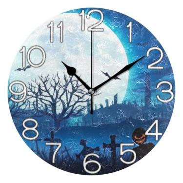 Imagem de GAIGEO Relógio de parede analógico decorativo relógio de cozinha rústico estético silencioso sem tique-taque, decoração de parede de casa de fazenda moderna preto abóbora de Halloween, 25 cm