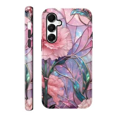 Imagem de RUMDEY Capa com flores para Samsung Galaxy A15, capa de telefone elegante e brilhante com camada dupla + capa de telefone de silicone para meninas e meninos, capa protetora de telefone à prova de