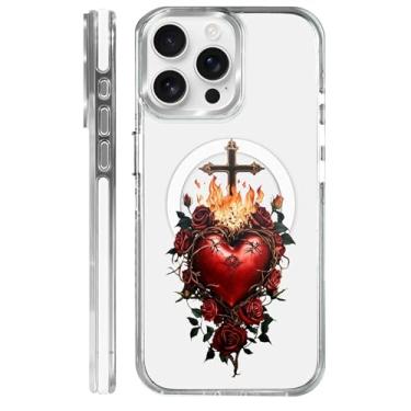 Imagem de MQJCYB Capa magnética para iPhone 15 Pro Max Design em base transparente, compatível com MagSafe, capa protetora fina de TPU macio para telefone feminino e meninas - Sagrado Coração Cristão Jesus