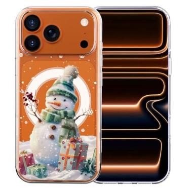 Imagem de MAYCARI Capa para iPhone 16 Pro Max, presentes fofos de boneco de neve de Natal, capa magnética transparente, compatível com MagSafe, capa protetora transparente à prova de choque para mulheres e