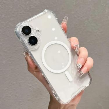 Imagem de HJZSZX Capa magnética transparente para carregamento sem fio, à prova de choque, para iPhone 16 Plus (para iPhone 16 Plus/transparente)