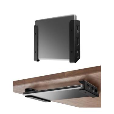 Imagem de NOTMBESTM Suporte universal de parede para laptop ou embaixo da mesa, adequado para MacBook, teclado, superfície, roteador, modems e mais dispositivos pequenos de até 40 mm de espessura, fixado por
