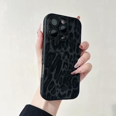 Imagem de HJZSZX Capa de couro luxuosa com estampa de leopardo colorido para iPhone 16 Pro, capa protetora macia fosca à prova de choque (para iPhone 16 Pro/preta)