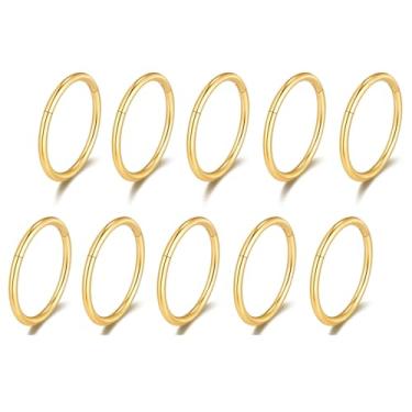 Imagem de Ourania 10 peças 16G 12 mm anel de clique articulado ouro - anel de septo de nariz de aço cirúrgico argola daith hélice cartilagem clicker orelha piercing anel de orelha ganchos para mulheres homens