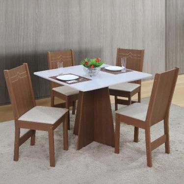 Imagem de Sala de Jantar Mesa Quadrada Bela com 4 Cadeiras Elane São Carlos, Nat