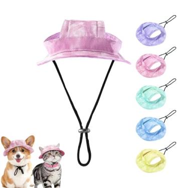 Imagem de Chapéu balde de gato, boné redondo para cães com orifícios de orelha, chapéu esportivo ajustável com proteção solar para animais de estimação pequenos e médios (rosa, P)