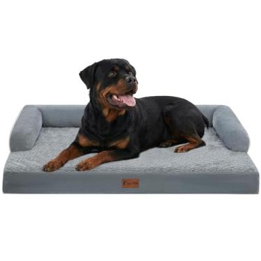 Imagem de Casa Paw Camas ortopédicas para cães extragrande, à prova d'água, espuma para ovos, GG, com laterais 122 x 76 cm, sofá-camas para cães grandes com capa lavável removível e parte inferior