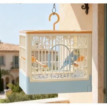 Imagem de Gaiola de pássaro dobrável portátil – Gaiola de pássaro de visão completa de 360° com gancho/tigela de comida/poleiro, bandeja deslizante para facilitar a limpeza, essencial para viagens e passeios