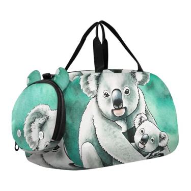 Imagem de Bolsa esportiva para meninos, laranja, raposa, flor, borboleta, fim de semana, para meninas, para viagem, esportes infantis, Família de urso coala aquarela, Clássico