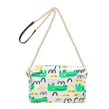 Imagem de Joitme Bolsa feminina transversal, bolsa para celular, linda bolsa de ombro de crocodilo verde com alça de corrente de couro PU