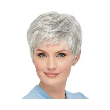 Imagem de Peruca Curta Cacheada Cinza Prateada Para Mulheres Brancas Misturada C