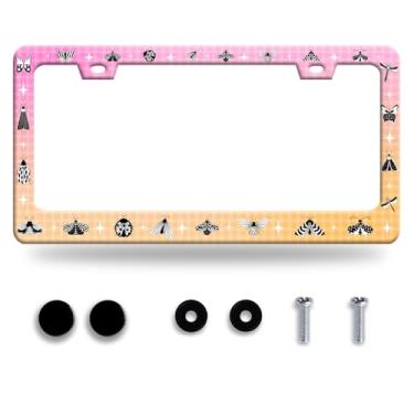 Imagem de Moldura de placa de licença personalizada insetos besouro borboleta suporte de placa de carro engraçado acessórios universais de aço inoxidável decoração de carros com 2 furos parafusos serve para