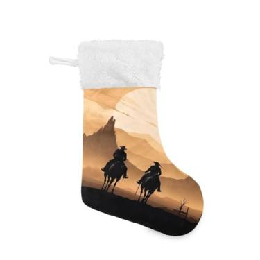 Imagem de ATTX Meias de Natal American West Cowboy, com punho de pelúcia, suportes de presente para decorações de festas de fim de ano (17,7 polegadas, 1 pacote) #446