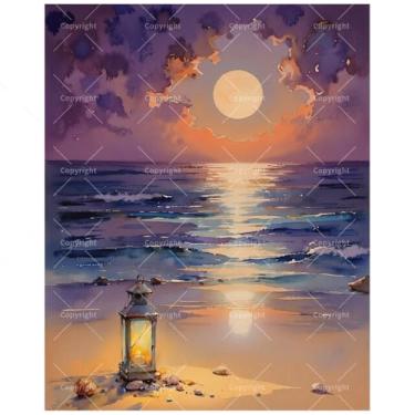 Imagem de TAOPAOLAB Kit de pintura à beira-mar por números para adultos - Pintura DIY de lanterna e pôr do sol do oceano em tela 40,6 x 50 cm, conjunto de tinta acrílica emoldurada, adequado para iniciantes