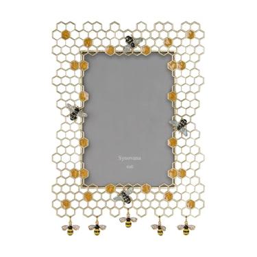 Imagem de Synovana Moldura dourada de abelha de favo de mel – Moldura de metal para pendurar na parede 10 x 15 cm, doce presente de amor