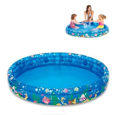 Imagem de Piscina Inflável Infantil Redonda com Animais Marinhos, 122cm x 25cm, 180 Litros, 3 Anéis, PVC, Azul Colorido, Para Crianças +2 Anos
