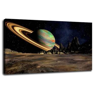 Imagem de Pôster de planeta impressão em tela paisagem arte de parede noturna para casa 1 painéis decorações com moldura 91.4 cm x 50.8 cm