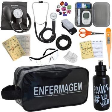 Imagem de Kit de Enfermagem Aparelho de  Pressao Estetoscopio Necessaire Medidor
