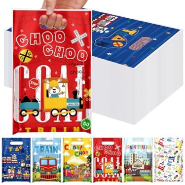 Imagem de Kolldenn 120 sacos de presente com alças 24 x 16 cm, pequenos sacos de plástico a granel, lembrancinhas de festa para professores para embrulhar presentes, suprimentos de festa (trem)