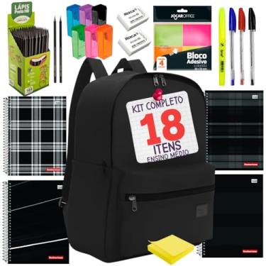 Imagem de Kit Material Escolar Completo com Mochila Caderno 10 Matérias e Acessórios para Ensino Médio fundamental Faculdade