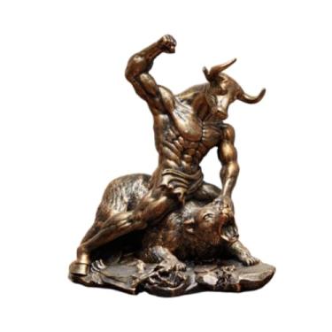 Imagem de Generic Estátua de urso-touro em luta, estatueta de resina, moderna, coleção de esculturas de animais para decoração de mesa, sala de estar, quarto ou, Bronze