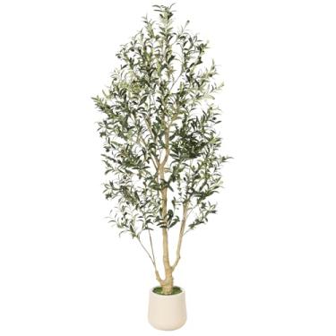 Imagem de FEELEAD Oliveira sintética de 1,8 m – Oliveira artificial interna com tronco de madeira natural e folhas realistas, oliveira falsa de 1,8 m de altura para decoração de escritório em casa, árvore falsa