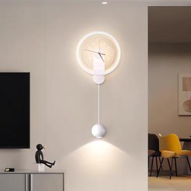 Imagem de Arandela de parede LED com relógio de parede, decoração criativa com iluminação em 3 cores, design de relógio, luminária de parede preta, iluminação moderna para sala de estar, sala de janta