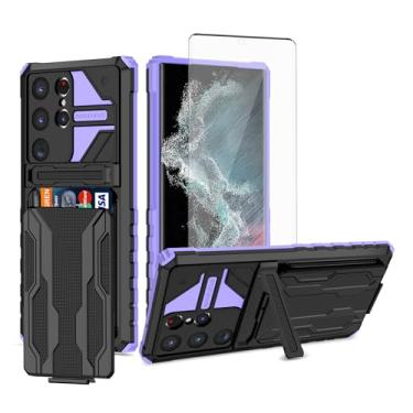 Imagem de Asuwish Capa de celular para Samsung Galaxy S23 Ultra 5G com protetor de tela de vidro temperado e suporte fino para cartão de crédito, acessórios para celular S23Ultra 23S S 23 23Ultra 17.3 cm