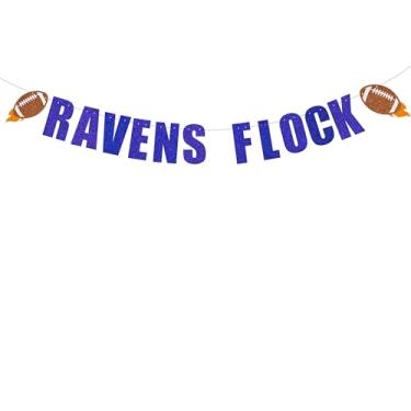 Imagem de Faixa de rebanho de corvos pré amarrada - decoração de festa Ravens, festa do time de futebol, decoração de festa de celebração, banner azul escuro com glitter