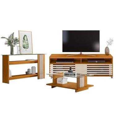 Imagem de Rack Bancada com Aparador e Mesa de Centro Frizz Cross Cinamomo Off White – Madetec