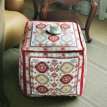 Imagem de Artbloss Capa para pufe otomano com apoio para os pés boêmia de chenille pufe 45,7 x 45,7 cm x 45,7 cm para sala de estar, quarto, decoração de casa (vermelho, cubo)