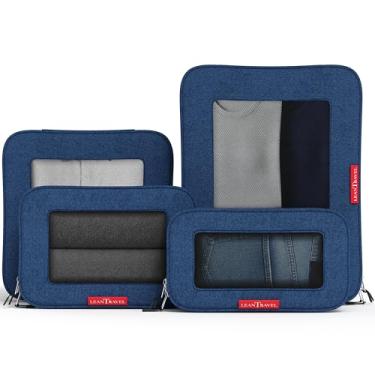 Imagem de LeanTravel Cubos de compressão para organizadores de viagem com zíper duplo, pacote com 4 - cor azul-marinho